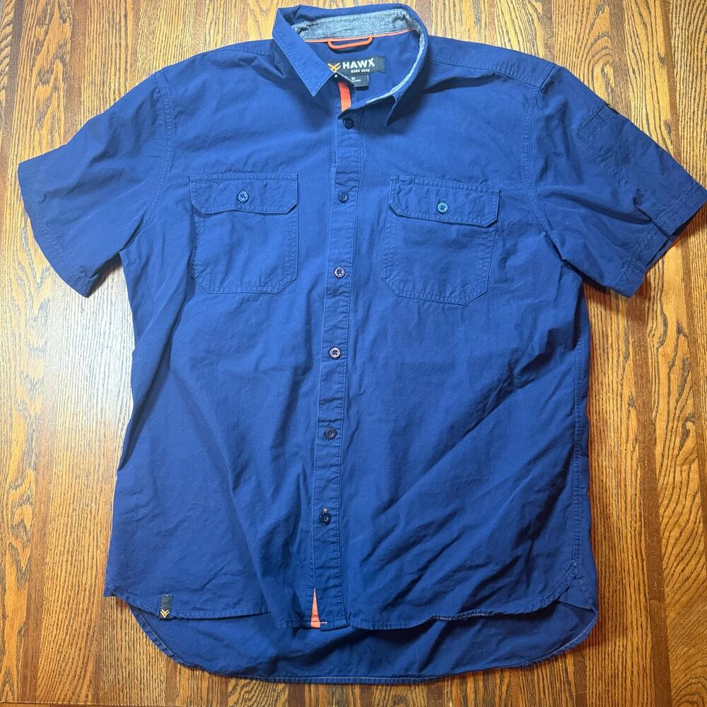 Hawx Work Gear Men’s M Navy Blue Utility Short Sleeve Pocket Work Shirt Cotton